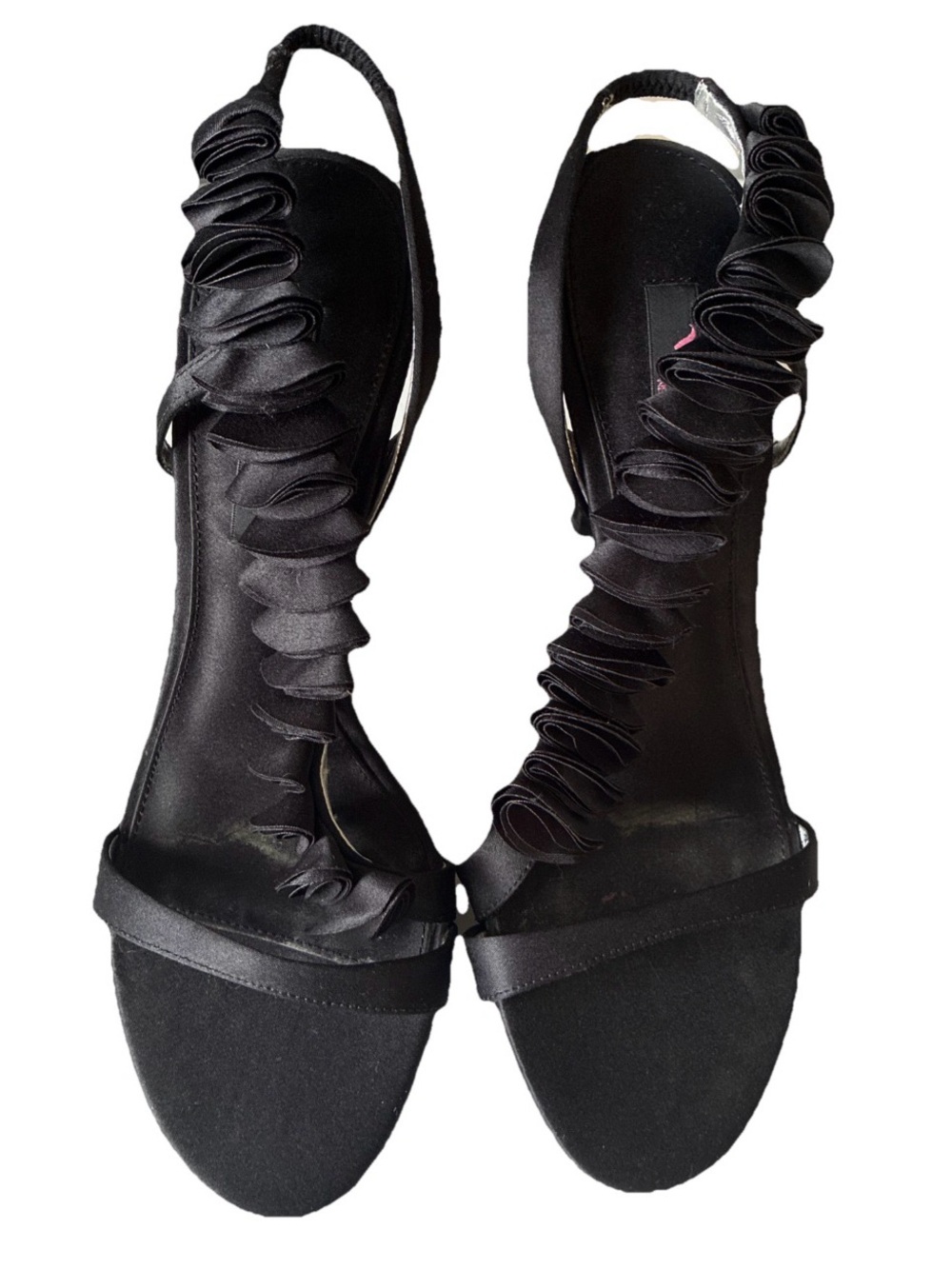 Nina New York-Black Ruffled Satin High Heels Party Evening Formal Leather Sole 9